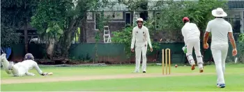  ??  ?? NCC batsman Mahela Udawatta fails to make his ground against Tamil Union