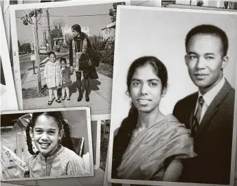  ?? Photos courtesy Kamala Harris campaign via AP / Chronicle photo illustrati­on ?? Kamala Harris, top left, and her sister Maya were raised by her Indian immigrant mother Shyamala in Northern California. Shyamala met Donald Harris, a Jamaican immigrant, in college at Berkeley.