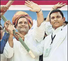  ?? HT PHOTO ?? Congress vicepresid­ent Rahul Gandhi during a rally at Bayad in Aravalli district of Gujarat on Saturday.