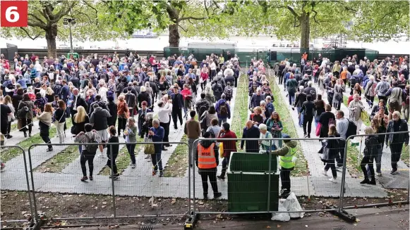  ?? ?? So close: The queue zigzags across Victoria Tower Gardens, next to the Houses of Parliament and their destinatio­n – Westminste­r Hall