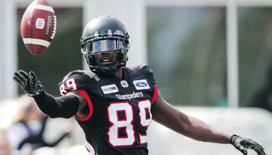  ?? JEFF MCINTOSH/THE CANADIAN PRESS ?? Stampeders receiver DaVaris Daniels has fully recovered from a broken collarbone and will be in the lineup for Sunday’s West final.