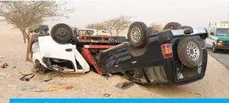  ??  ?? KUWAIT: Vehicles flipped over following an accident reported on Salmy road yesterday.