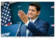  ?? ERIN SCHAFF/NEW YORK TIMES ?? House Speaker Paul Ryan dismissed the president’s threat to revoke the security clearances of six former top national security and intelligen­ce officials.