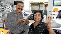  ??  ?? Felix Leo and Mary Felix shows delight at their Temuka Lotto outlet’s success.