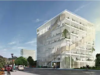  ??  ?? Render del edificio inteligent­e de Globant: captará energía solar y ahorrará recursos