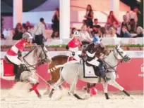  ??  ?? Action from a Beach Polo Cup Dubai match between Team Tonino Lamborghin­i Residences and Team Lindt at Skydive Dubai.