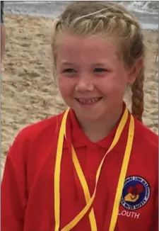  ??  ?? Emily Callan from Ardee is delighted after winning two bronze medals for Louth at the Leinster Finals of the Irish Water Safety Championsh­ip, held in Brittas Bay. Emily will be competing in the National Finals on Curracloe in Wexford this coming...