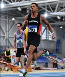  ??  ?? Goldmedal winner Leon Reid of Menapians competing at the national Senior indoor championsh­ips.