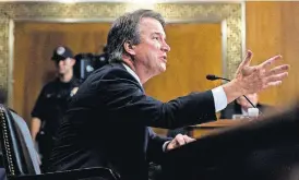  ?? [TOM WILLIAMS/POOL IMAGE VIA AP] ?? Supreme Court nominee Judge Brett Kavanaugh testifies during the Senate Judiciary Committee on Thursday on Capitol Hill in Washington.