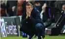  ?? Tim Goode/PA Images ?? Jesse Marsch watches on in despair as Leeds lose 3-0 to Aston Villa. Photograph: