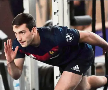  ?? — AFP ?? Hard at work: France’s scrum-half Baptiste Couilloud exercising in Marcoussis ahead of their match against Scotland in the second round of the Six Nations match on Sunday.