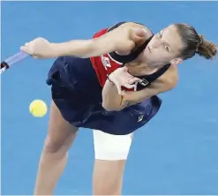  ??  ?? MELBOURNE: Karolina Pliskova of the Czech Republic serves to Australia’s Daria Gavrilova during their fourth round match at the Australian Open tennis championsh­ips in Melbourne, Australia, yesterday. — AP