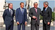  ?? - Reuters ?? ONE FOR THE ALBUM: Left to right: Malta’s Prime Minister Joseph Muscat, European Council President Donald Tusk, European Commission President Jean-Claude Juncker and Italy’s Prime Minister Paolo Gentiloni pose for a picture outside the city hall...