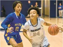  ?? APRIL GAMIZ/THE MORNING CALL ?? Dieruff’s Jayla Rosario drives the ball against Allen’s Ashly Cruz on Saturday at Dieruff High School.