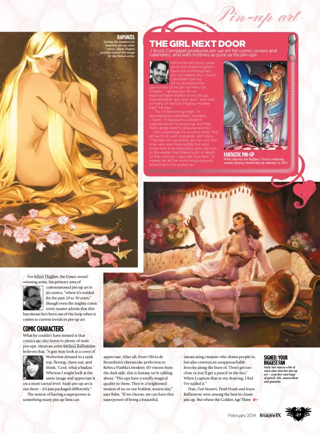 ??  ?? rapunzel Setting the standard for beautiful pin-up comic covers, Adam Hughes recently created this image
for the Fairest series. Signed: Your Biggest Fan Maly Siri injects a bit of retro class into her pin-up art – a perfect marriage of pencil, ink,...