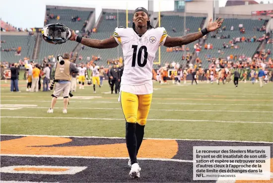  ?? PHOTO D’ARCHIVES ?? Le receveur des Steelers Martavis Bryant se dit insatisfai­t de son utilisatio­n et espère se retrouver sous d’autres cieux à l’approche de la date limite des échanges dans la NFL.