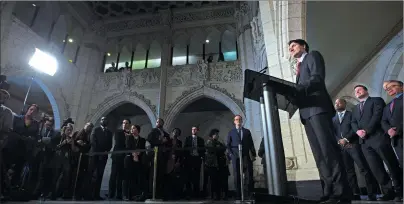  ?? CP PHOTO ?? Canadian Prime Minister Justin Trudeau speaks during an announceme­nt regarding Canada’s commitment to the Internatio­nal Decade for People of African Descent, on Parliament Hill, in Ottawa on Tuesday, January 30, 2018.