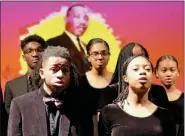  ?? JESI YOST - FOR MEDIANEWS GROUP ?? Jaiyden Martin and Danyel Brewer sing with the Pine Forge Academy Choir during the 21st annual Martin Luther King Jr. service at New Hanover UMC.