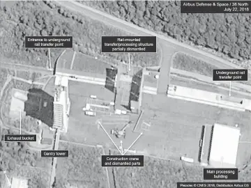  ?? — AFP photo ?? File photo of a satellite image courtesy Airbus Defence and Space and 38 North showing the apparent dismantlin­g of facilities at the Sohae satellite launching station, North Korea.