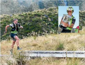  ?? GETTY IMAGES ?? Simone Maier during the mountain running stage of the women’s longest day race in the Coast to Coast and then, inset, celebratin­g victory.