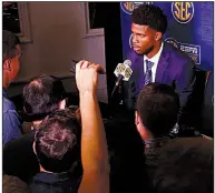  ?? AP/BUTCH DILL ?? Missouri quarterbac­k Kelly Bryant speaks with members of the media at SEC Media Days on Monday in Hoover, Ala. A graduate transfer from Clemson, Bryant will play one season at Missouri.