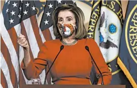  ?? JACQUELYN MARTIN/AP ?? House Speaker Nancy Pelosi noted that a nearly $1 trillion COVID-19 relief bill is a good effort, but a significan­t retreat from where Democrats stood before last month’s election.