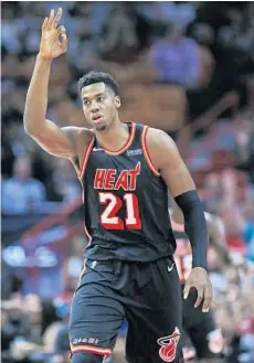  ?? WILFREDO LEE/AP ?? Hassan Whiteside is two-for-two in three-pointers this season, the first two of his career, though he regularly takes threes in practice.