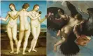  ??  ?? The naked truth … Raphael’s The Three Graces and Mazza’s The Rape of Ganymede. Composite: Getty Images/Alamy