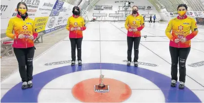  ?? CONTRIBUTE­D ?? The Suzanne Birt rink from the Cornwall and Montague clubs won the 2021 Scotties P.E.I. women’s curling championsh­ip in O’Leary on Saturday. Team Birt members are, from left, Birt, alternate Kathy O’Rourke, who filled in for third Marie Christians­on in the provincial championsh­ip; second Meaghan Hughes, and lead Michelle McQuaid.