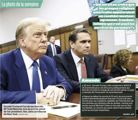  ?? PHOTO AFP ?? Donald Trump et l’un de ses avocats, Me Todd Blanche, lors du procès pénal de l’ex-président, hier, dans un tribunal de New York.