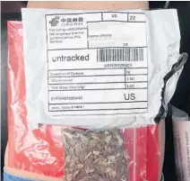  ?? FLORIDA DEPARTMENT OF AGRICULTUR­E AND CONSUMER SERVICES/COURTESY ?? This is an example of the mysterious packages that began arriving in Florida residents’ mailboxes from China.