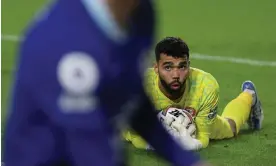  ?? Chelsea. Photograph: Adrian Dennis/AFP/Getty Images ?? David Raya produced key late saves to put an end to Graham Potter’s winning run at