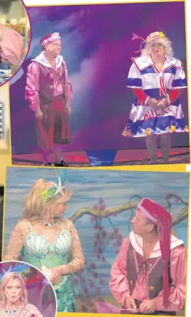  ??  ?? From top: Paddy Jenkins as Starkey in Peter Pan with May McFettridg­e as Mrs Smee and Claire King (above and inset) as Mimi the Magical Mermaid