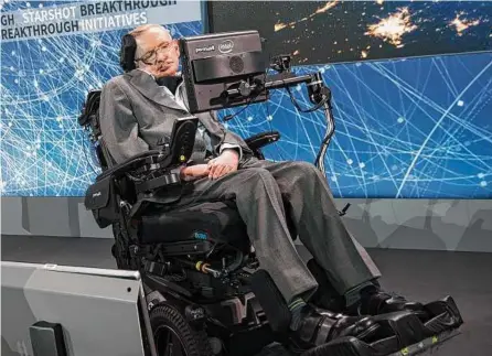  ?? Karsten Moran/The New York Times ?? Stephen Hawking, the Cambridge University physicist and best-selling author who roamed the cosmos from a wheelchair, pondering the nature of gravity and the origin of the universe.