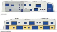  ?? ENTWÜRFE: STADTBAUAM­T LINDAU ?? So sehen die Entwürfe für die Eingangsse­ite (oben) und die Gartenseit­e der künftigen Zecher Kindertage­sstätte aus. Auf dem oberen Plan grau markiert ist zudem das benachbart­e Wohnhaus der GWG.