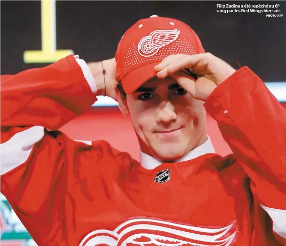  ?? PHOTO AFP ?? Filip Zadina a été repêché au 6e rang par les Red Wings hier soir.