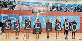  ?? [PHOTO BY CHRIS LANDSBERGE­R, THE OKLAHOMAN] ?? The week’s worth of funds that were raised by the students is presented Friday during the BALTO 2018 closing assembly at Edmond North High School.