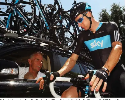  ??  ?? In happier times – then Team Sky Directeur Sportif Shane Sutton chatting to Bradley Wiggins on the 2010 Tour de France