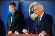  ?? (AP/The Flint Journal/Jake May) ?? Genesee County, Mich., prosecutor David Leyton holds a news conference Monday in Flint to provide details on last week’s fatal shooting.