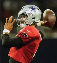  ?? (AP/LM Otero) ?? Quarterbac­k Dak Prescott has not been cleared to play in the preseason by the Dallas Cowboys with two games left before the regular season begins in September. Prescott pulled himself from practice July 28 with a right shoulder injury.