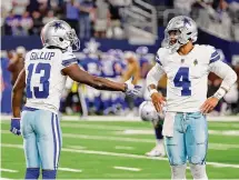  ?? Roger Steinman/Associated Press ?? Wide receiver Michael Gallup, left, caught two passes for 70 yards, including a 41-yard touchdown, last week against the Giants.