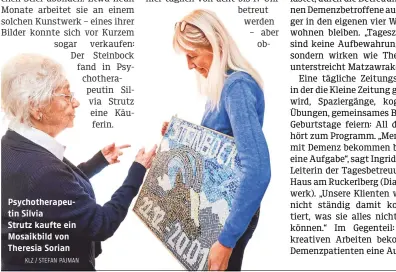  ?? KLZ / STEFAN PAJMAN ?? Psychother­apeutin Silvia
Strutz kaufte ein Mosaikbild von Theresia Sorian