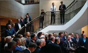  ?? AP PHOTO BY PATRICK SEMANSKY ?? House Republican­s gather for a news conference after Deputy Assistant Secretary of Defense Laura Cooper arrived for a closed door meeting to testify as part of the House impeachmen­t inquiry into President Donald Trump, Wednesday, Oct. 23, on Capitol Hill in Washington.