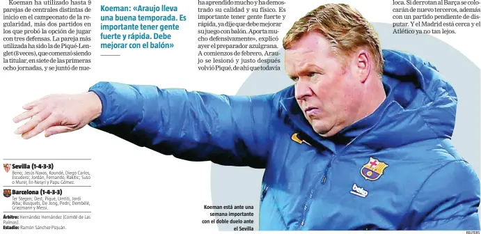  ?? REUTERS ?? Koeman está ante una semana importante con el doble duelo ante el Sevilla