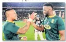  ??  ?? ONE-UP Bok stars Jantjies and Kolisi