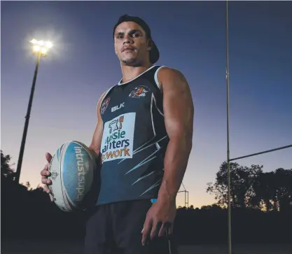  ??  ?? ”Jimmy The Jet” at training on the eve of his Tweed Heads debut; in Seagulls colours in 2014; and touching down for the Titans in the NRL later that year.