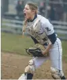  ?? VINCENT D. JOHNSON/DAILY SOUTHTOWN ?? Lemont’s Frankie Rita screams with excitement after tagging out Marist’s Eileen Donahue at the plate to end the game Wednesday.