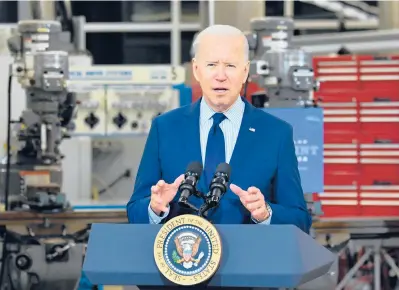  ?? NICHOLAS KAMM/GETTY-AFP ?? President Joe Biden speaks about the economy last week at Cuyahoga Community College in Cleveland.