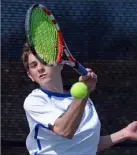  ??  ?? Canon-McMillan's Chris Gladden, the top-ranked junior in Pennsylvan­ia, advanced to the WPIAL Class AAA singles match by winning three matches on Tuesday.