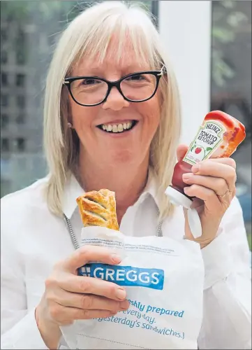  ??  ?? Nicola Wilson with a sausage roll and ketchup, her biggest craving during treatment, and left, graduating with an honours degree in sociology